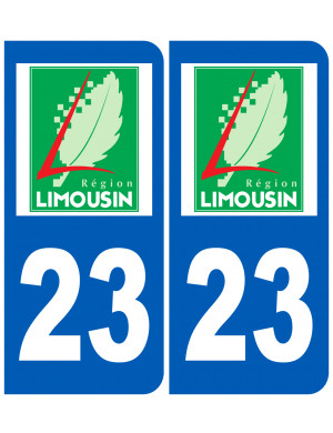 immatriculation 23 Limousin (2fois 10,2x4,6cm) - Sticker/autocollant