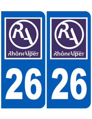 immatriculation 26 Rhône Alpes (2fois 10,2x4,6cm) - Sticker/autocolla