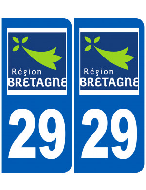 immatriculation 29 Région Bretagne (2fois 10,2x4,6cm) - Sticker/autoc