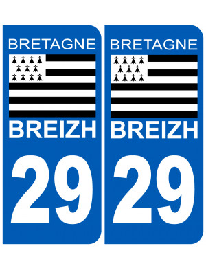immatriculation 29 drapeau Breton (2fois 10,2x4,6cm) - Sticker/autocol