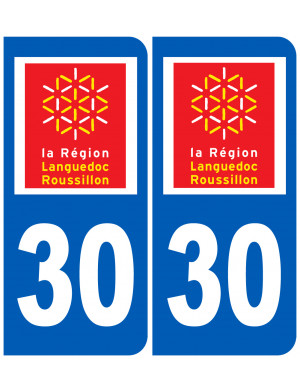 immatriculation 30 Languedoc Roussillion (2fois 10,2x4,6cm) - Sticker/