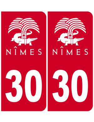 immatriculation 30 Nîmes (2fois 10,2x4,6cm) - Sticker/autocollant