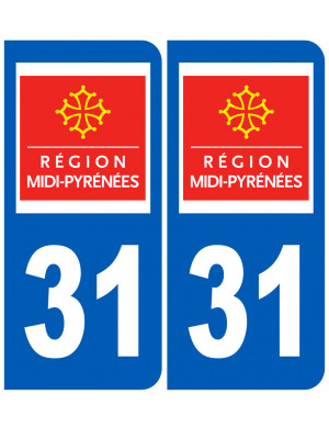 immatriculation 31 Midi-Pyrénées (2fois 10,2x4,6cm) - Sticker/autoco