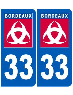 immatriculation 33 Bordeaux (2fois 10,2x4,6cm) - Sticker/autocollant
