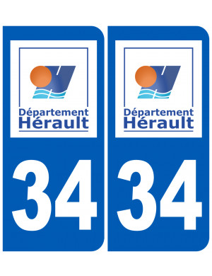 immatriculation 34 Hérault (2fois 10,2x4,6cm) - Sticker/autocollant