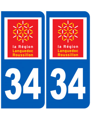immatriculation 34 Languedoc-Roussillon (2fois 10,2x4,6cm) - Sticker/a