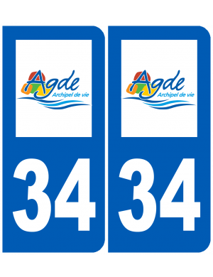 immatriculation 34 Agde (2fois 10,2x4,6cm) - Sticker/autocollant