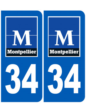 immatriculation 34 Montpellier (2fois 10,2x4,6cm) - Sticker/autocollan