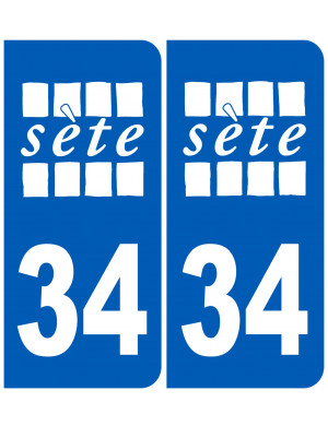 immatriculation 34 Sète blanc (2fois 10,2x4,6cm) - Sticker/autocollan
