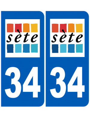 immatriculation 34 Sète (2fois 10,2x4,6cm) - Sticker/autocollant