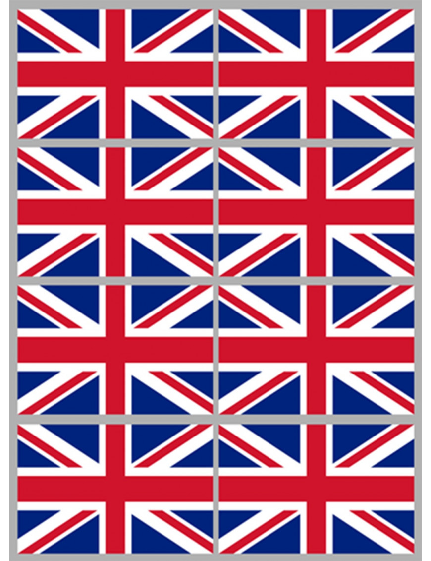 Drapeau drapeau Grande Bretagne - 8 stickers - 9.5 x 6.3 cm - Sticker/autocollant