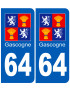 immatriculation Gascogne64 Pyrénées-Atlantiques - Sticker/autocollan