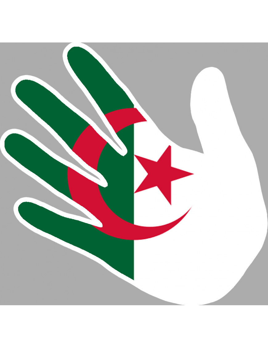 drapeau algérien main - 17cm - sticker/autocollant drapeau algérien main - 17cm - sticker/autocollant