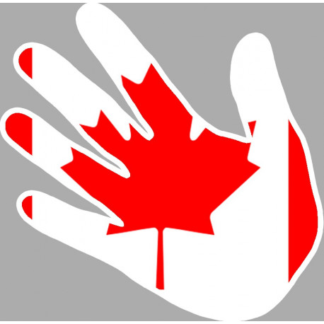 Drapeau main Canada - 10x10cm - Sticker/autocollant Drapeau main Canada - 10x10cm - Sticker/autocollant