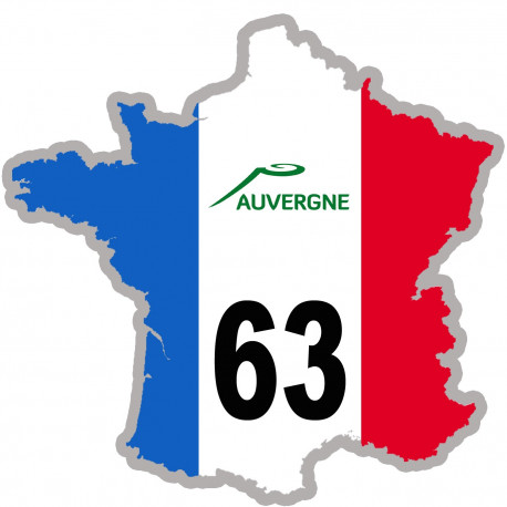 63 France région Auvergne - 20x20cm - Sticker/autocollant 63 France région Auvergne - 20x20cm - Sticker/autocollant